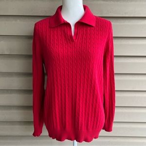 •Kim Rogers• Red Collared Cable Knit Sweater - Size Large